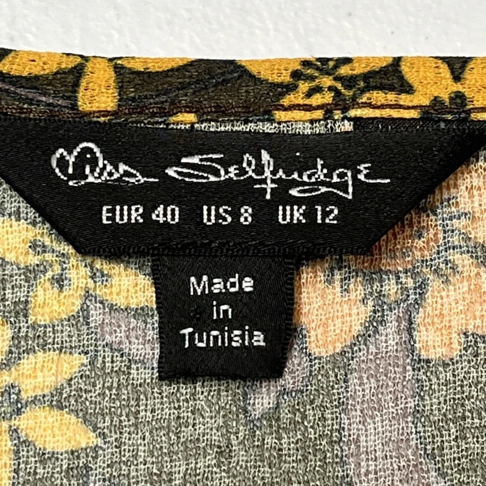 Miss Selfridge Top Brown Sheer Retro Floral Crop Size 8 Boho Hippie Festival - Picture 7 of 9
